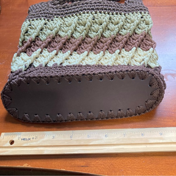 Scalloped BOHO Bohemian Shoulder Purse Bag Brown Cream Woven Neutrals - Picture 7 of 11